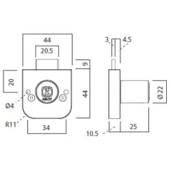 schéma technique serrure de sécurité pour meubles, vitrines, ABLOY VEGA OF230 