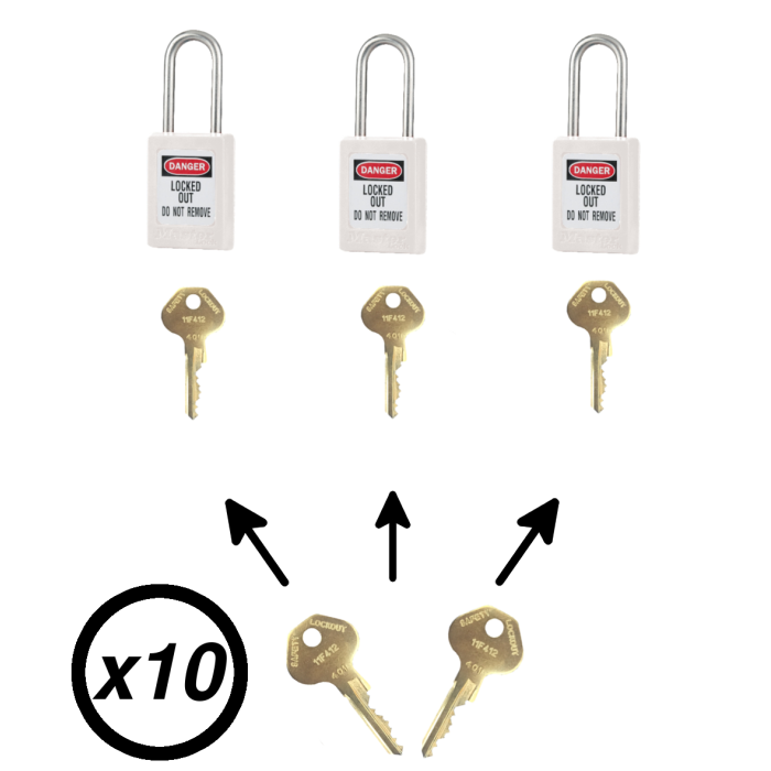 Lot de cadenas de consignation électrique Master Lock S31 blanc avec clé passe