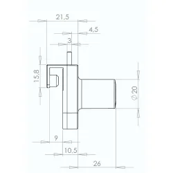 Dimensions serrure de vitrine VEGA ABLOY sans perçage OF232B