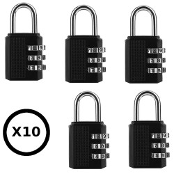 Lot de 10 cadenas à combinaisons 3 molettes