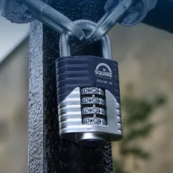 Cadenas de sûreté Squire Vulcan 50, cadenas à code programmable 4 chiffres. Utilisation extérieur ou intérieur 